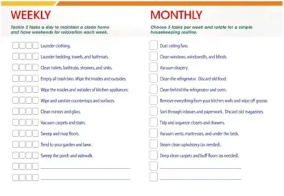Weekly and Monthly Cleaning Checklists