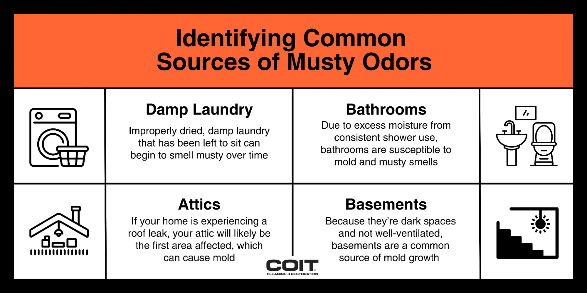 Common Sources of Musty Odors In-House Infographic